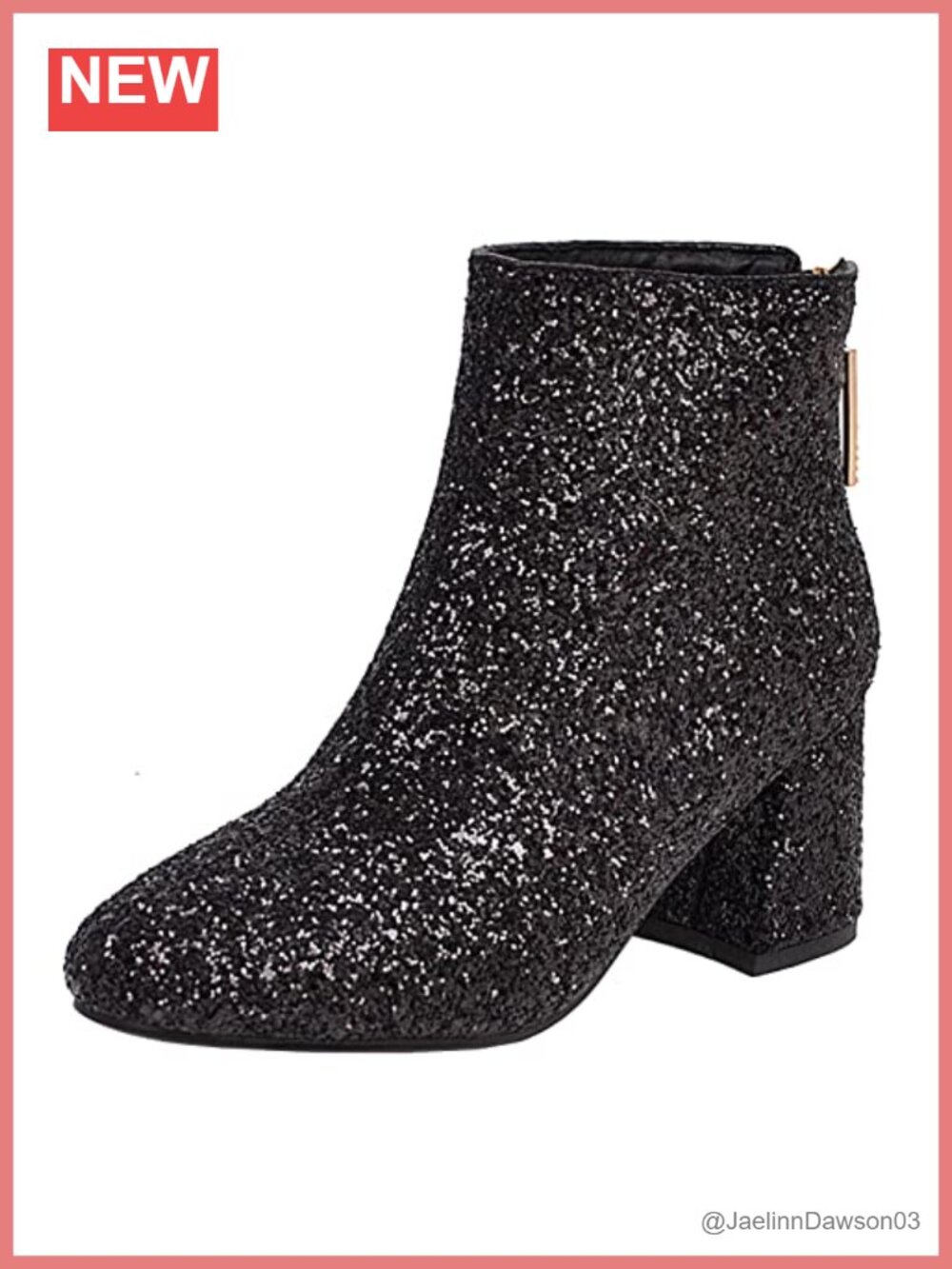 Glitter Sparkly Sequin Ankle Boots Chunky Block Heel Back Zipper Party